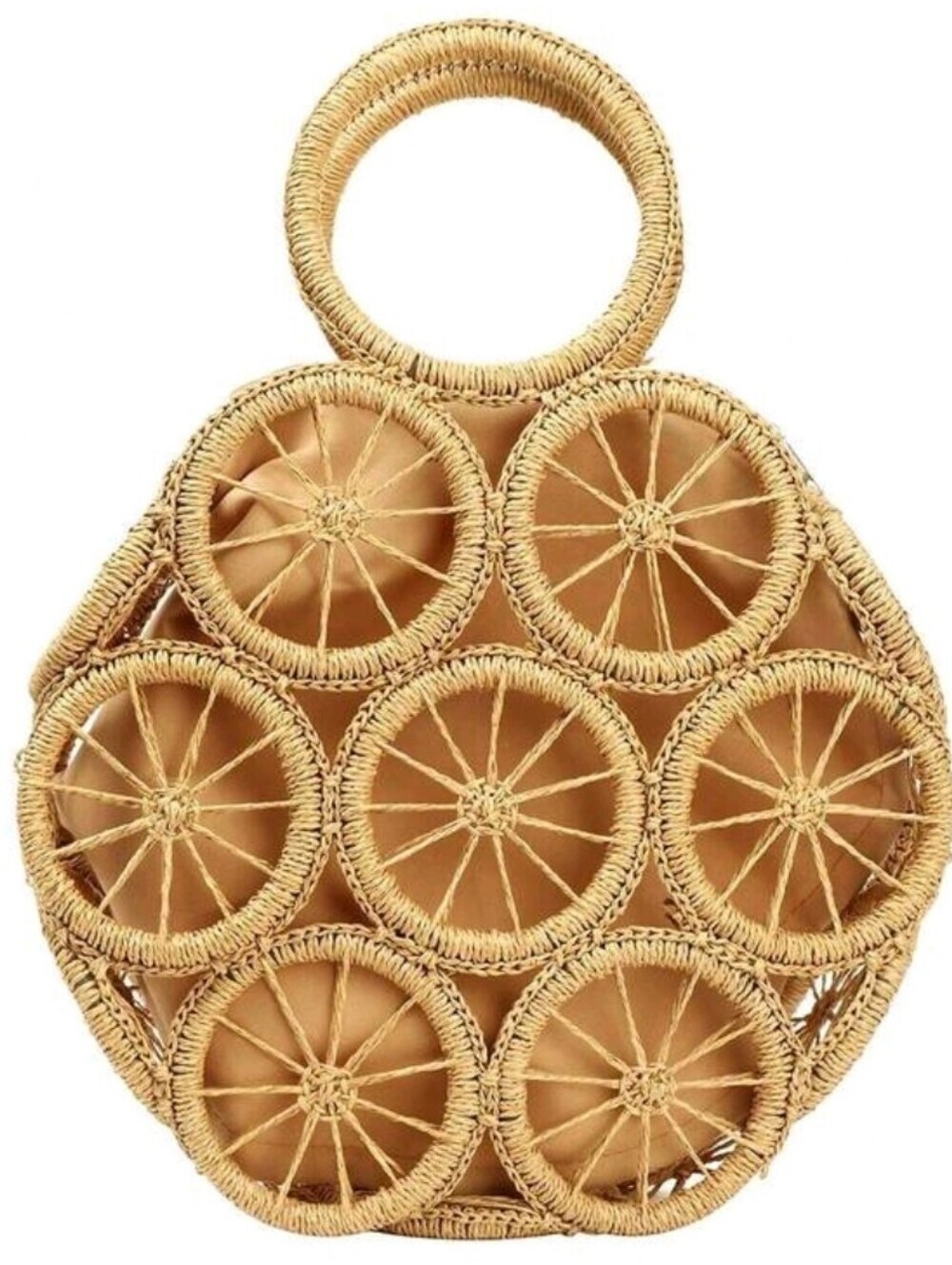 Woven Circle Tote Bag - Natural Beige - Picture 8 of 8